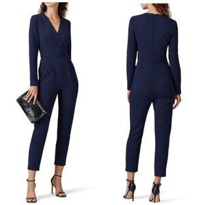 Black Halo Navy Andi Jumpsuit Women’s Long Sleeve Size 14